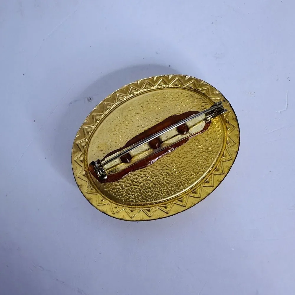 Vintage Gold Tone Enamel‎ Roses Brooch Pin Pendant